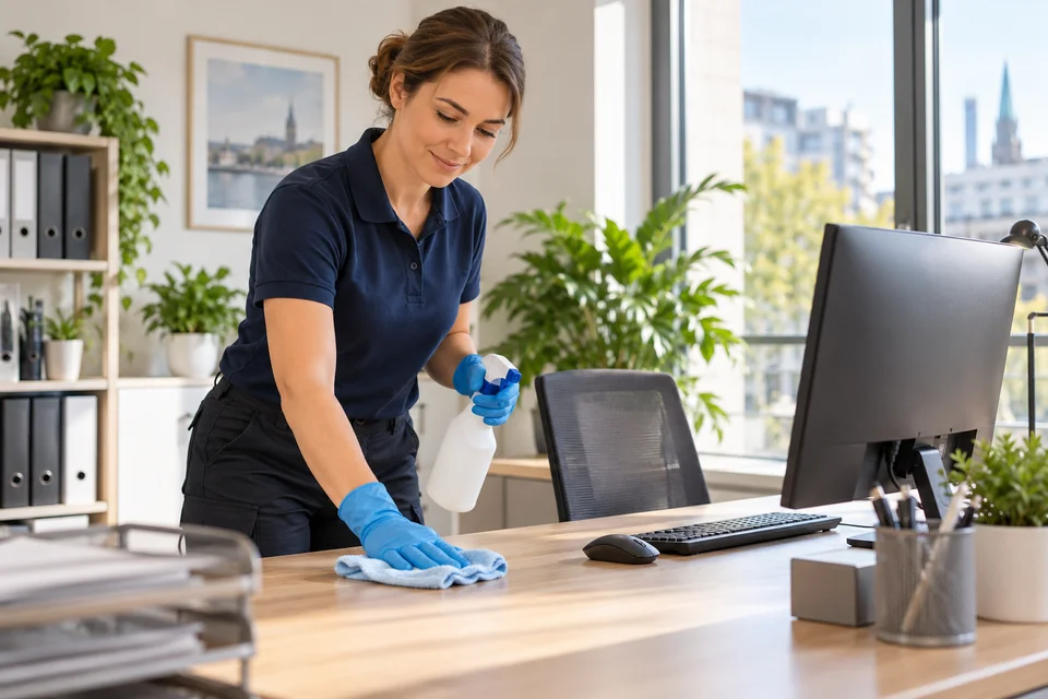 Büroreinigung – Reinigungskraft bei der Arbeit