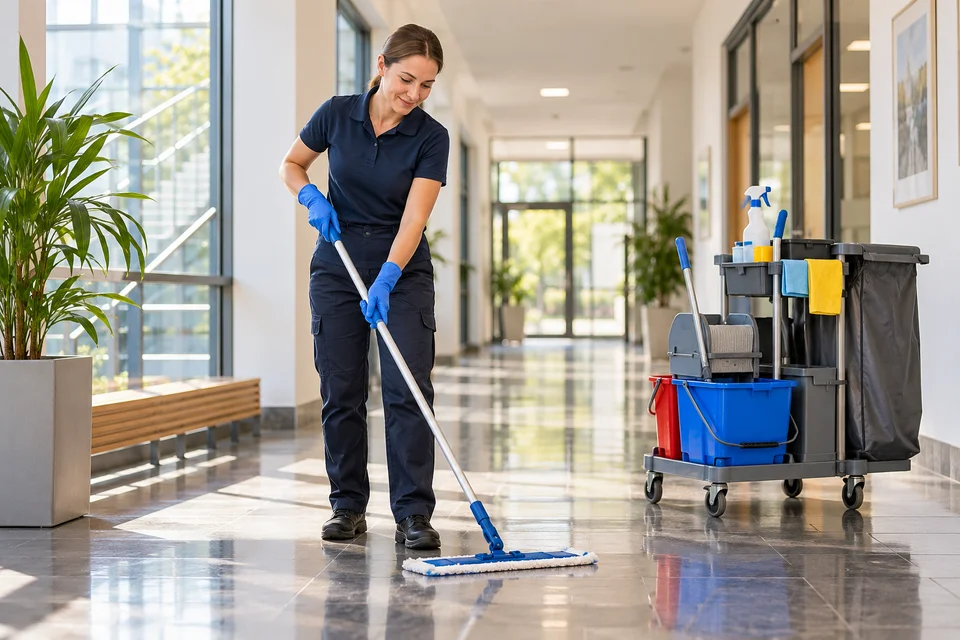 Unterhaltsreinigung – Reinigungskraft bei der Arbeit